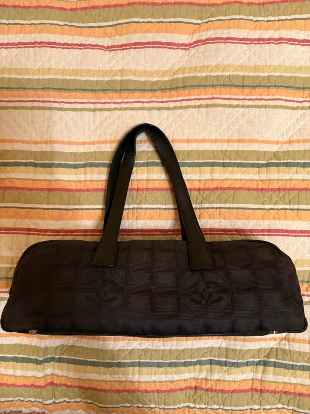 Vintage Chanel travel line Black nylon  bag - repaired - as is